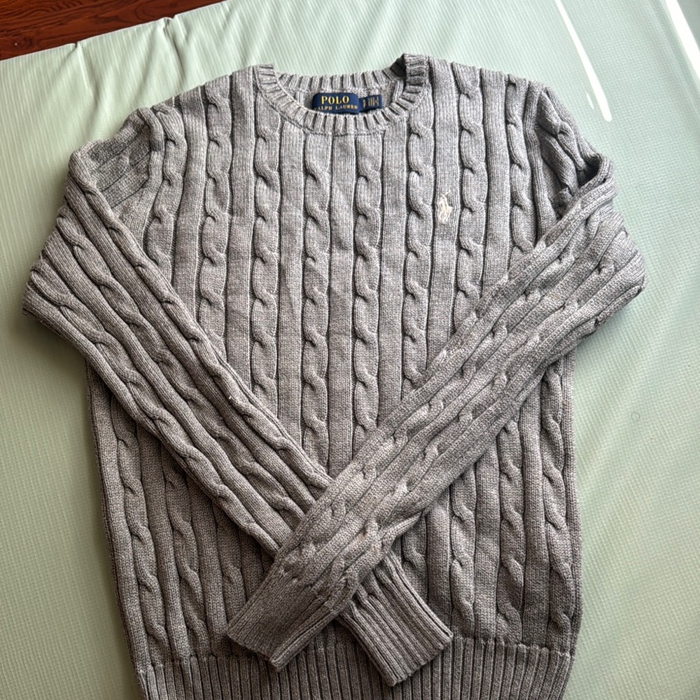 Polo by Ralph Lauren Gray Crewneck Cable Knit Sweater